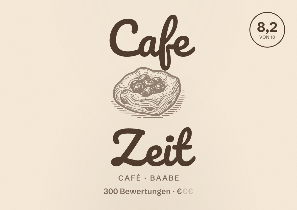 Illustriertes Poster von Cafe Zeit, Café in Baabe: Bewertung 8,2 von 10 aus 300 Bewertungen, Preisniveau €