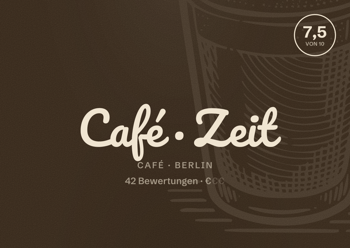 Illustriertes Poster von Café Zeit, Café in Berlin: Bewertung 7,5 von 10 aus 42 Bewertungen, Preisniveau €