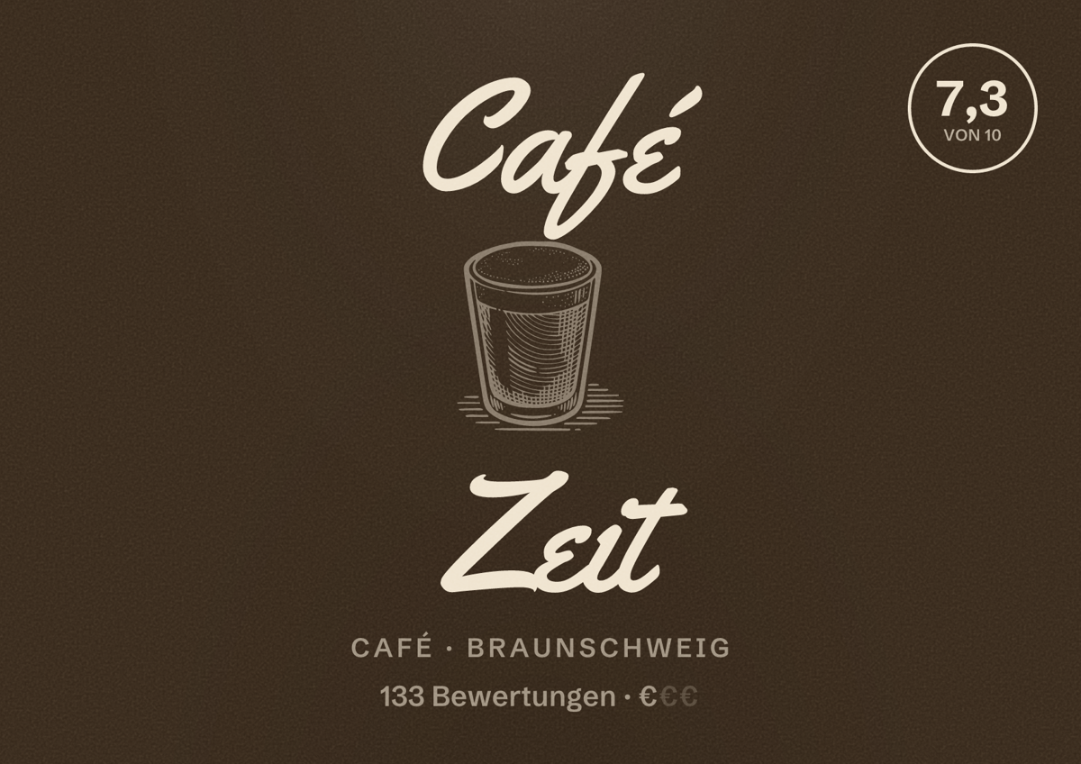 Illustriertes Poster von Café Zeit, Café in Braunschweig: Bewertung 7,3 von 10 aus 133 Bewertungen, Preisniveau €
