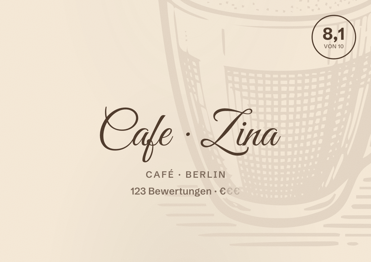Illustriertes Poster von Cafe Zina, Café in Berlin: Bewertung 8,1 von 10 aus 123 Bewertungen, Preisniveau €