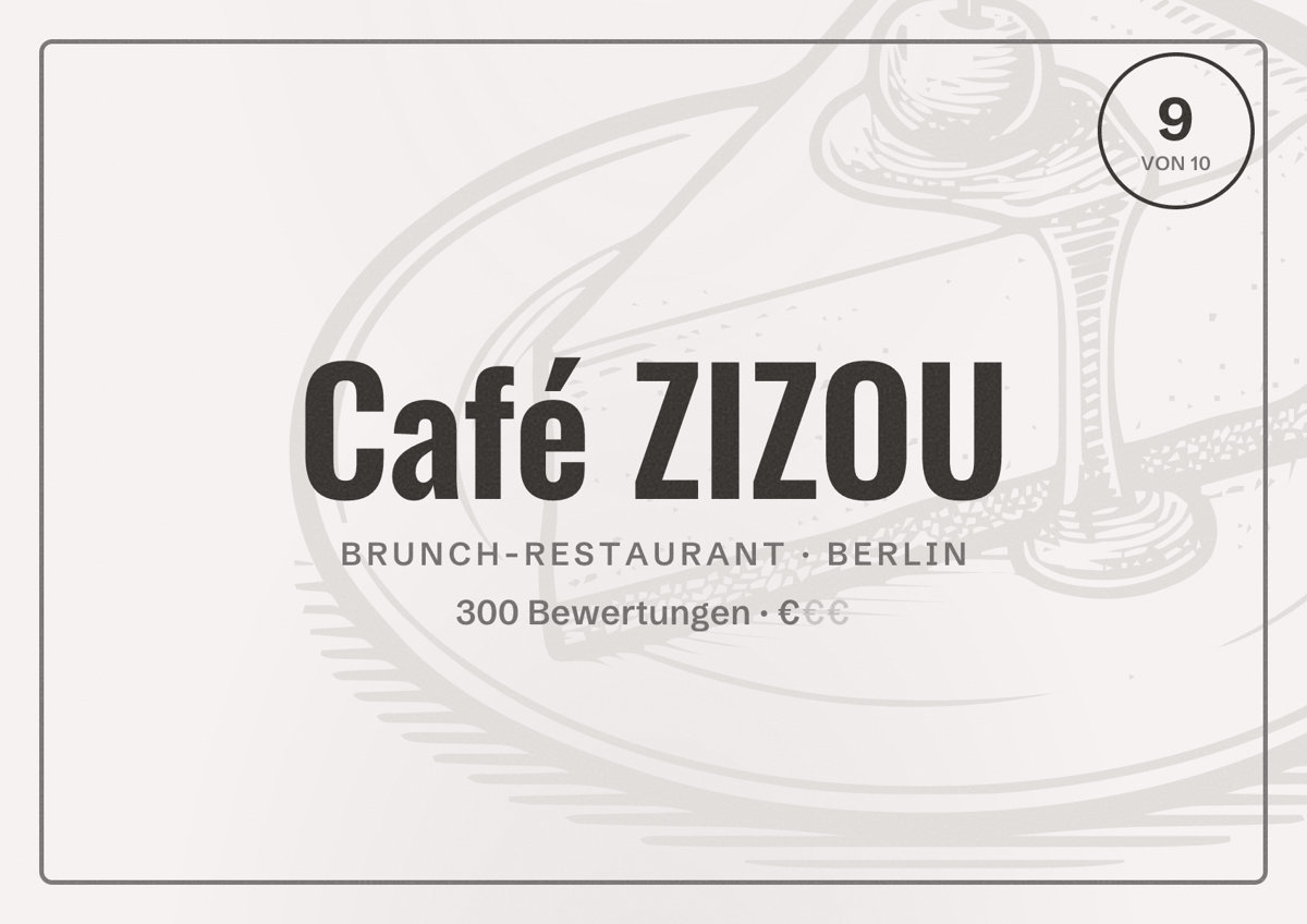 Illustriertes Poster von Café ZIZOU, Brunch-Restaurant in Berlin: Bewertung 9 von 10 aus 300 Bewertungen, Preisniveau €