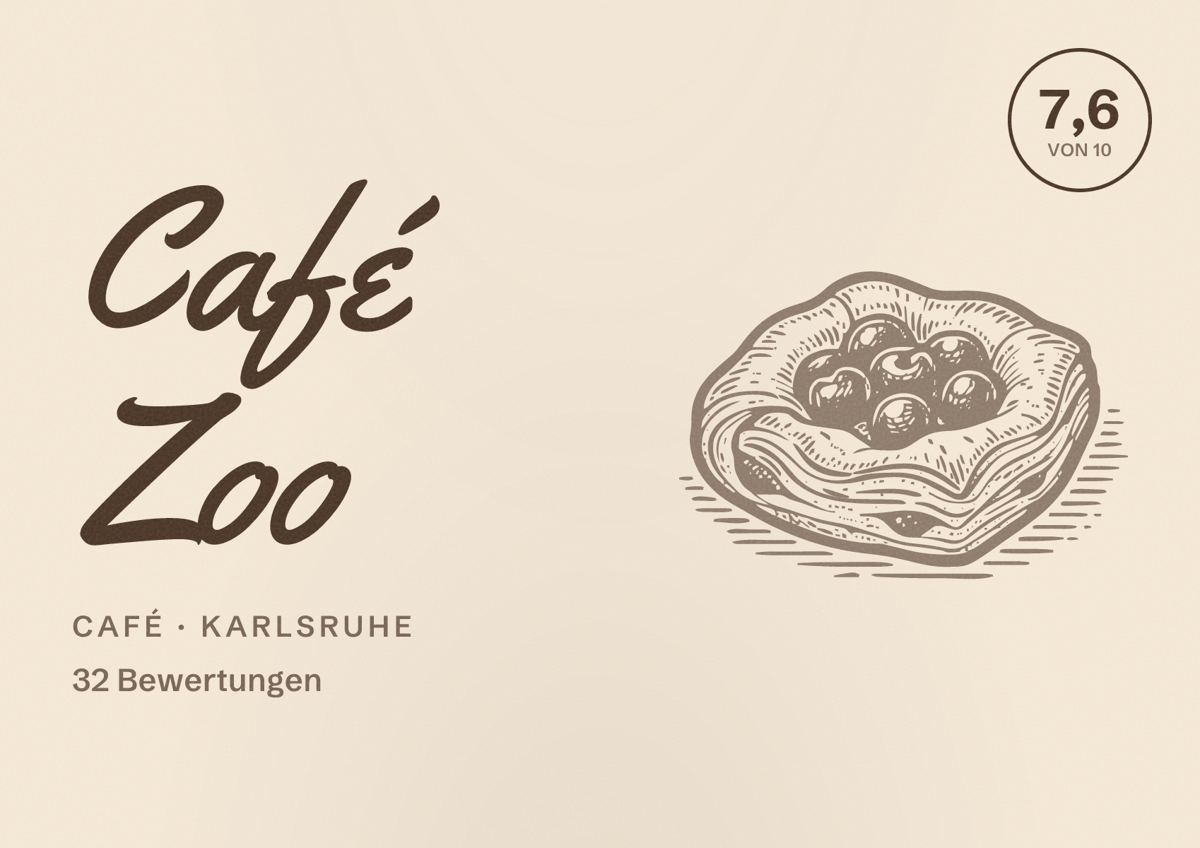 Illustriertes Poster von Café Zoo, Café in Karlsruhe: Bewertung 7,6 von 10 aus 32 Bewertungen