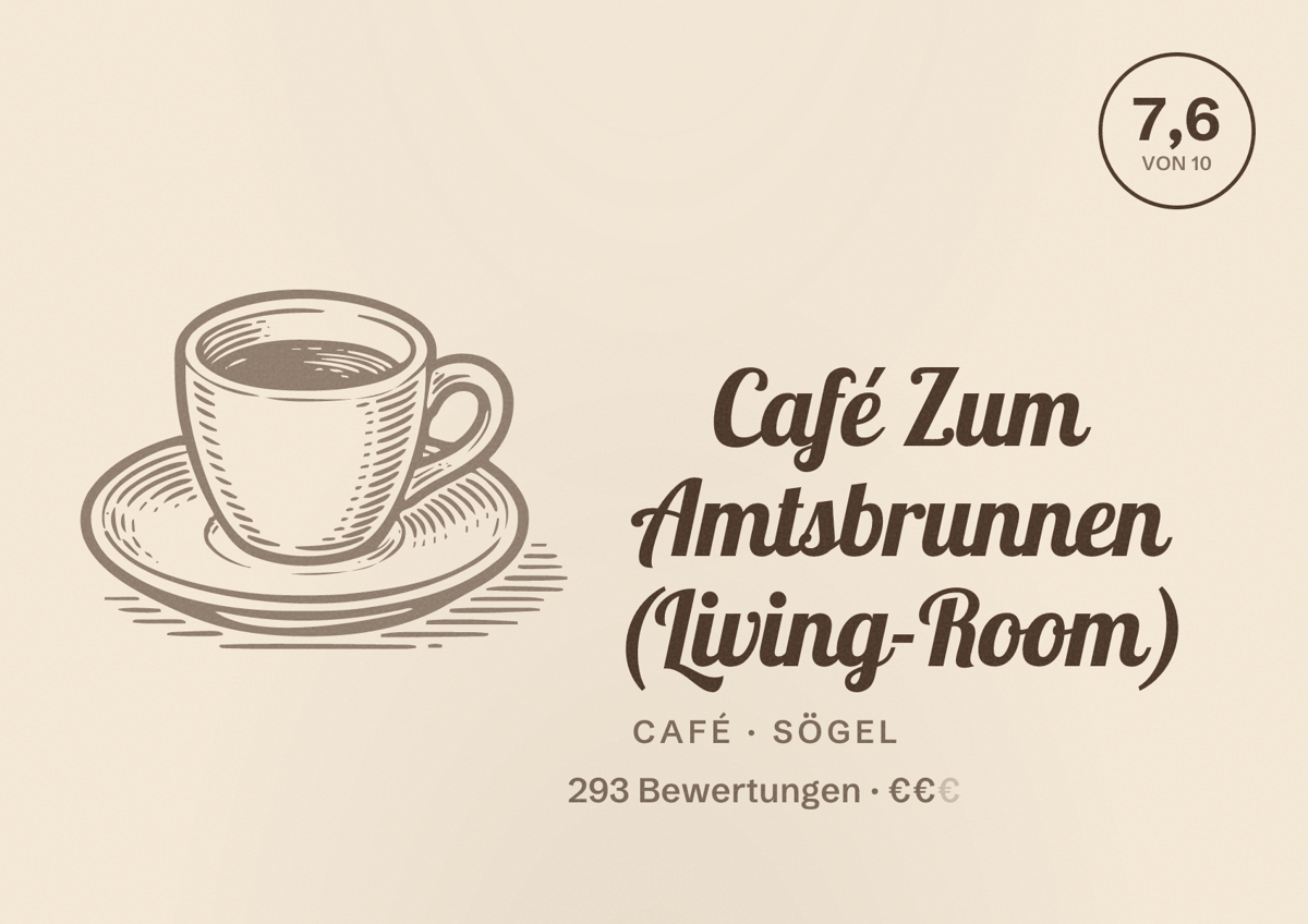 Illustriertes Poster von Café Zum Amtsbrunnen (Living-Room), Café in Sögel: Bewertung 7,6 von 10 aus 293 Bewertungen, Preisniveau €€