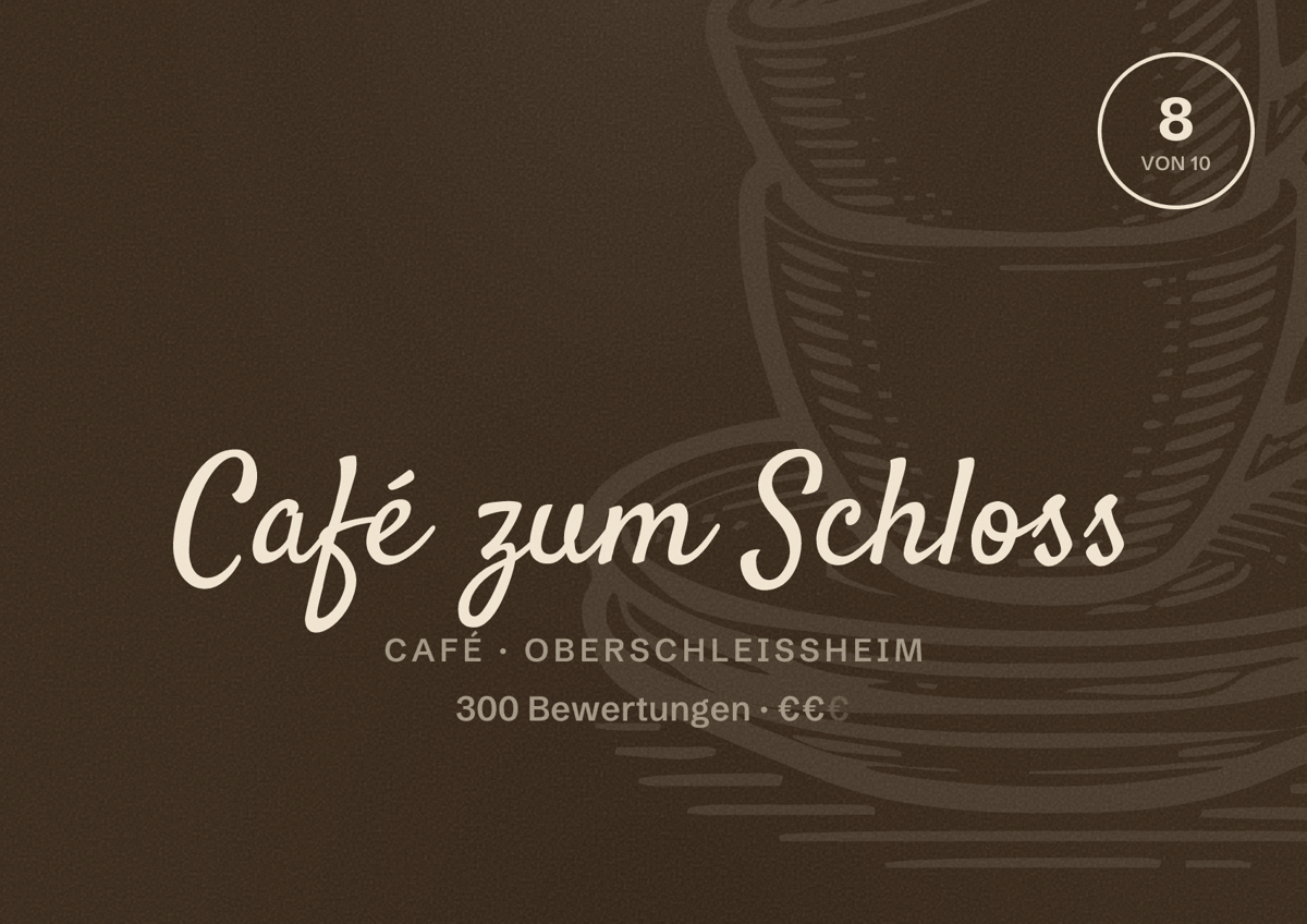 Illustriertes Poster von Café zum Schloss, Café in Oberschleißheim: Bewertung 8 von 10 aus 300 Bewertungen, Preisniveau €€