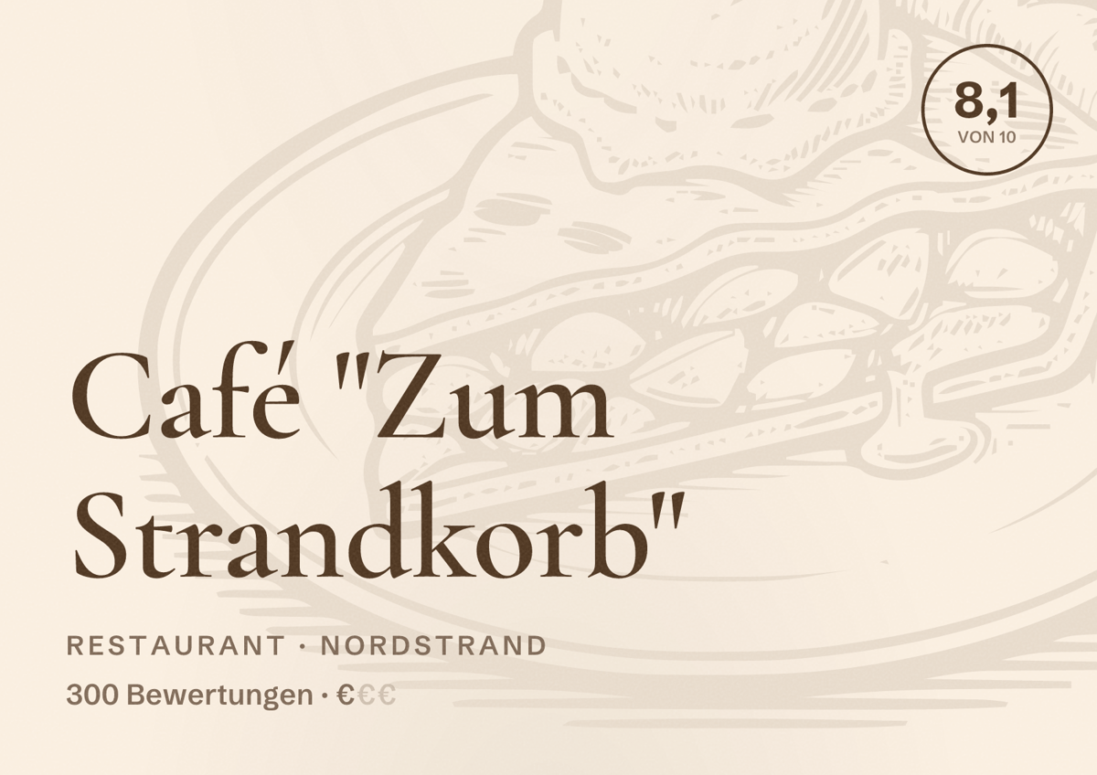 Illustriertes Poster von Café "Zum Strandkorb", Restaurant in Nordstrand: Bewertung 8,1 von 10 aus 300 Bewertungen, Preisniveau €