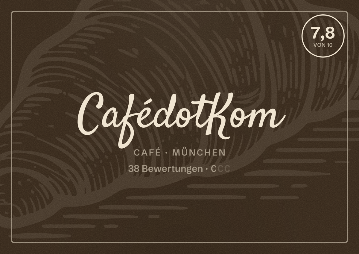 Illustriertes Poster von CafédotKom, Café in München: Bewertung 7,8 von 10 aus 38 Bewertungen, Preisniveau €
