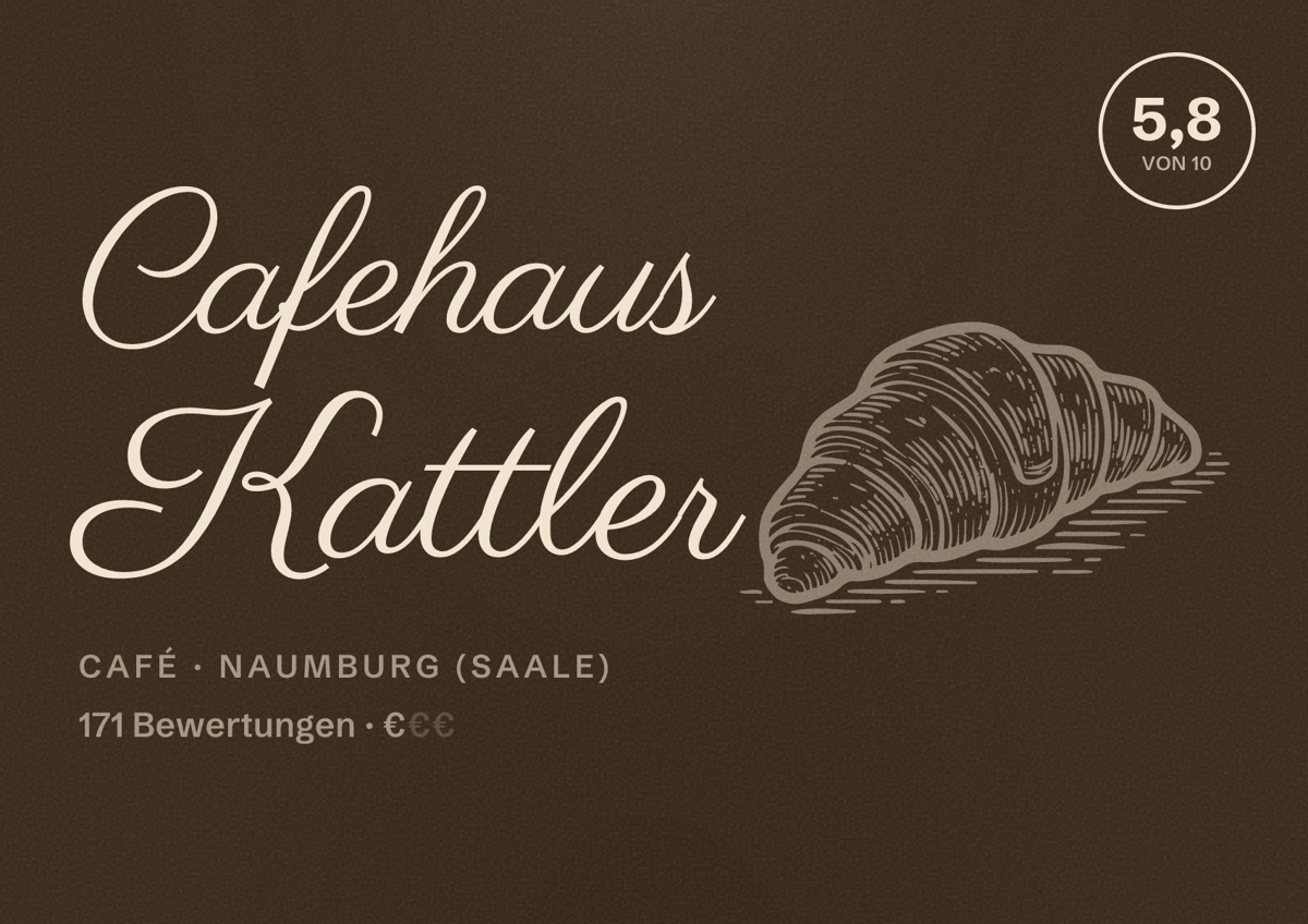 Illustriertes Poster von Cafehaus Kattler, Café in Naumburg (Saale): Bewertung 5,8 von 10 aus 171 Bewertungen, Preisniveau €