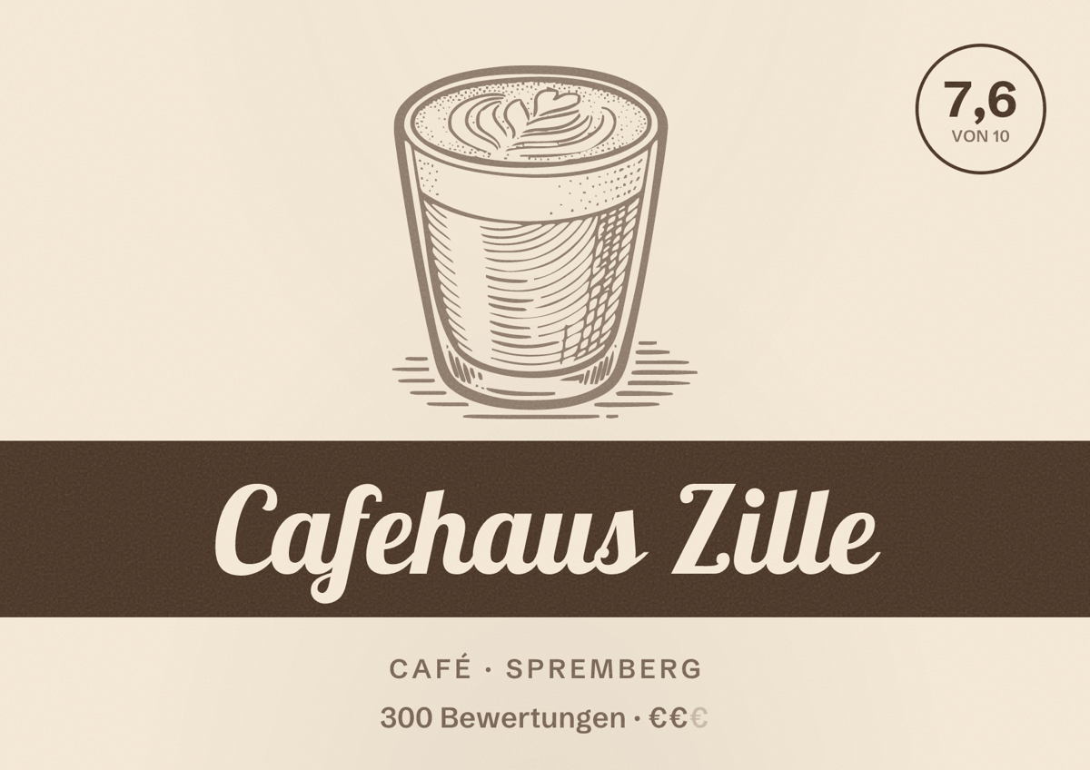 Illustriertes Poster von Cafehaus Zille, Café in Spremberg: Bewertung 7,6 von 10 aus 300 Bewertungen, Preisniveau €€
