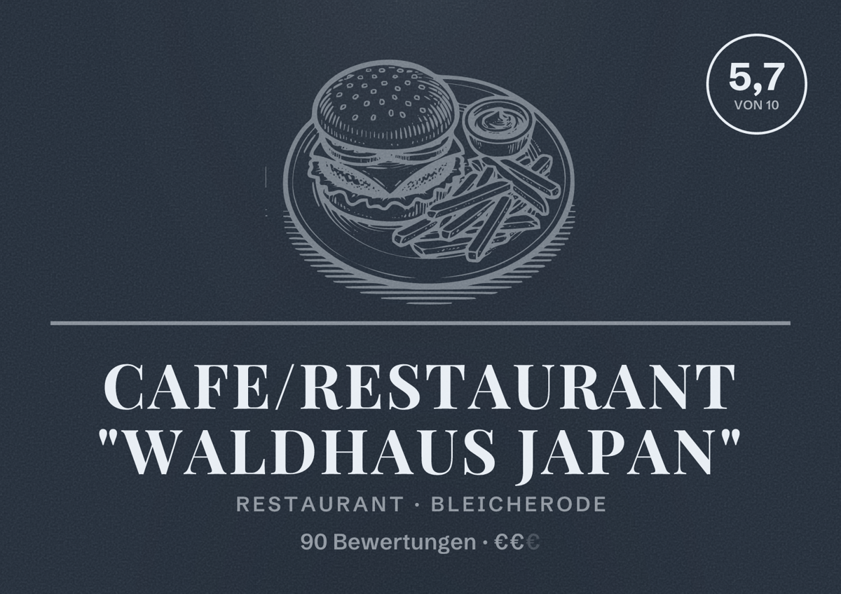 Illustriertes Poster von Cafe/Restaurant "Waldhaus Japan", Restaurant in Bleicherode: Bewertung 5,7 von 10 aus 90 Bewertungen, Preisniveau €€