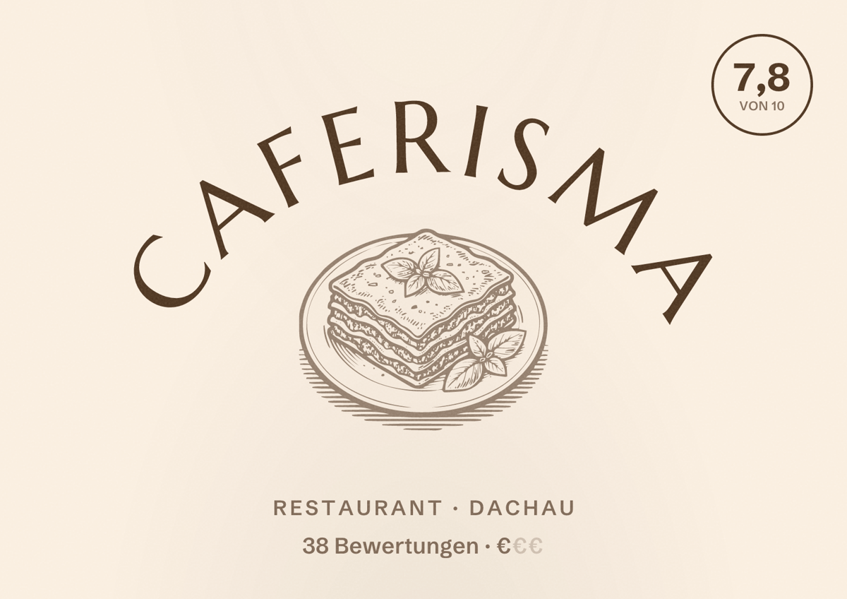 Illustriertes Poster von Caferisma, Restaurant in Dachau: Bewertung 7,8 von 10 aus 38 Bewertungen, Preisniveau €