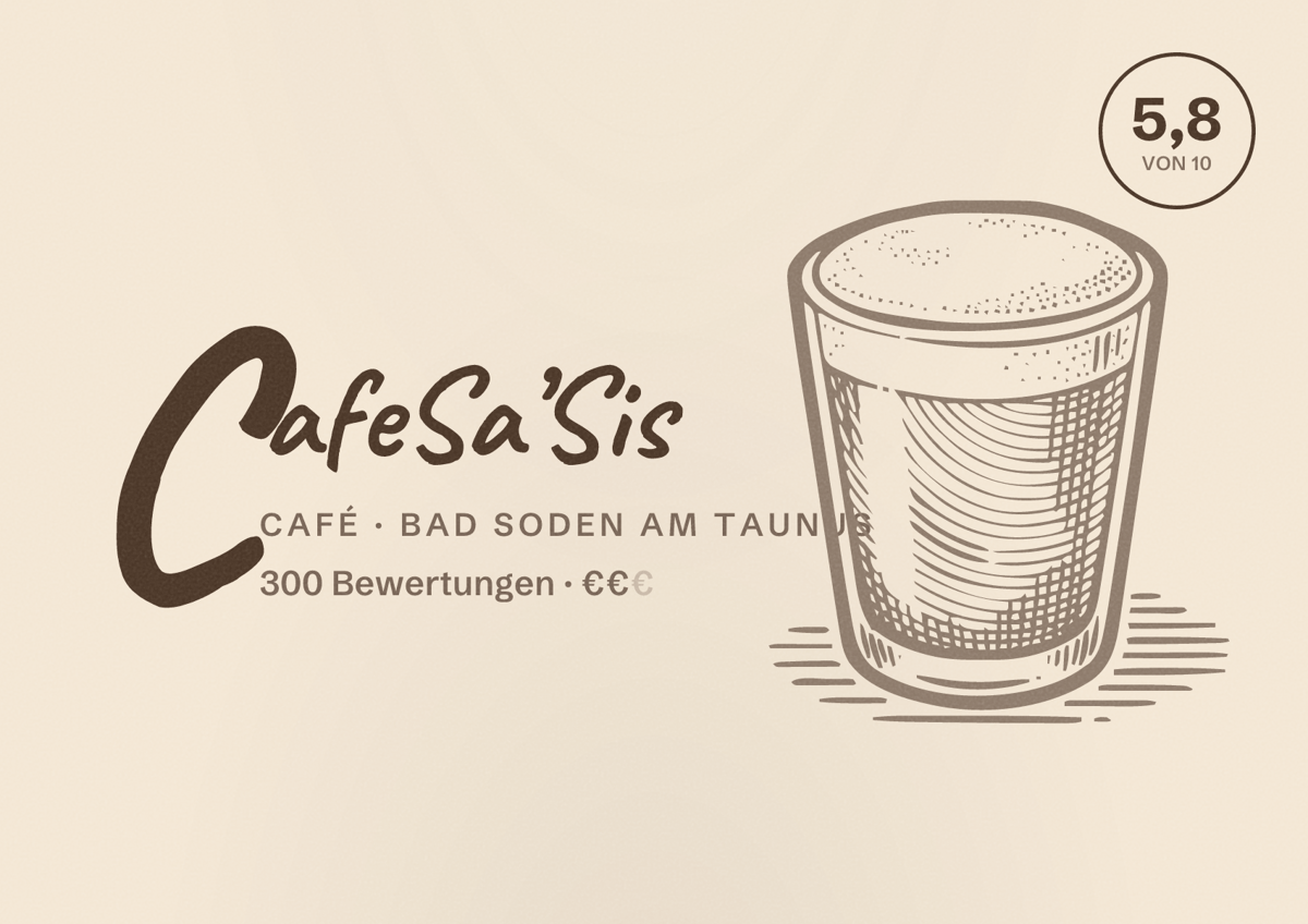 Illustriertes Poster von CafeSa’Sis, Café in Bad Soden am Taunus: Bewertung 5,8 von 10 aus 300 Bewertungen, Preisniveau €€