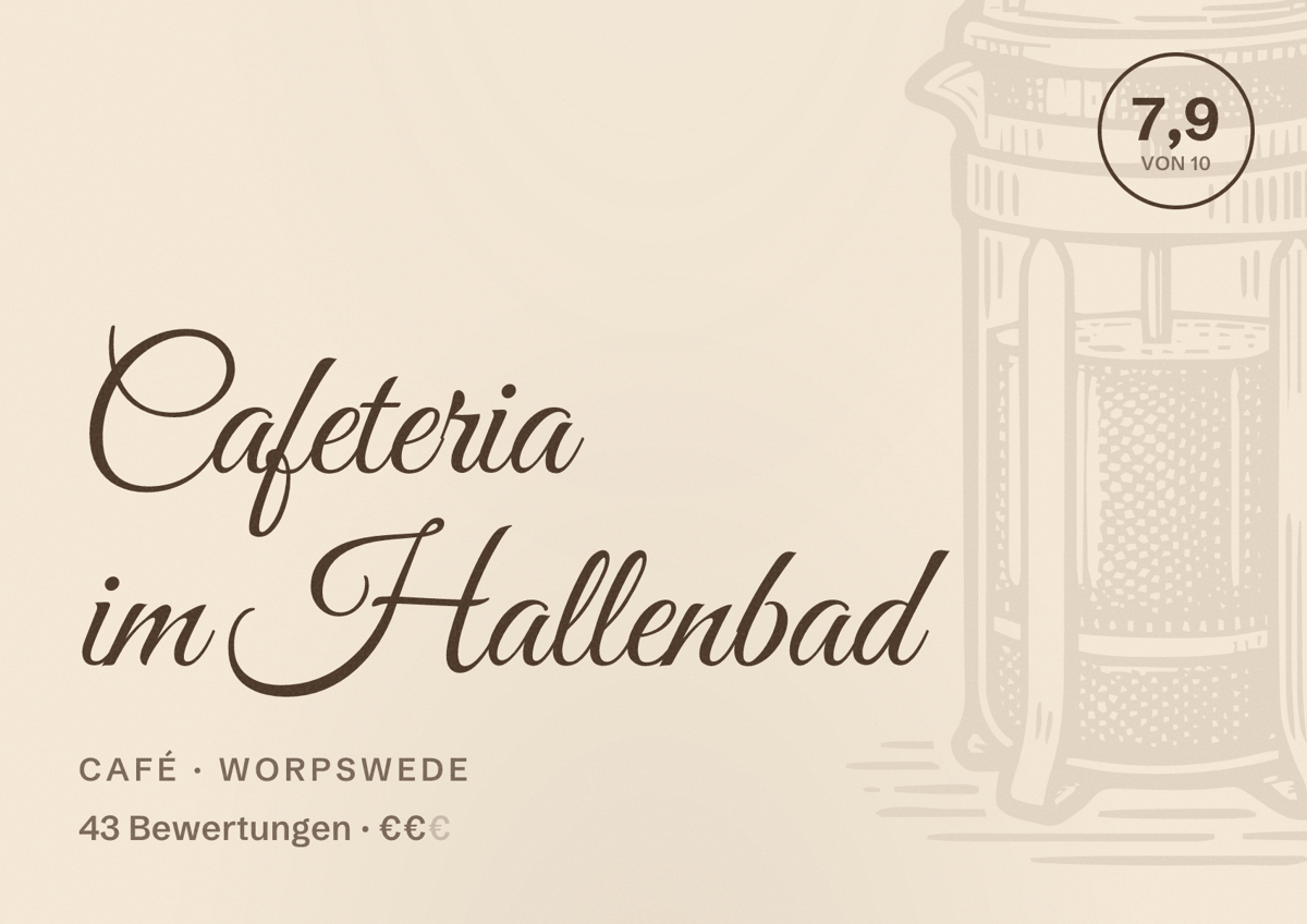 Illustriertes Poster von Cafeteria im Hallenbad, Café in Worpswede: Bewertung 7,9 von 10 aus 43 Bewertungen, Preisniveau €€