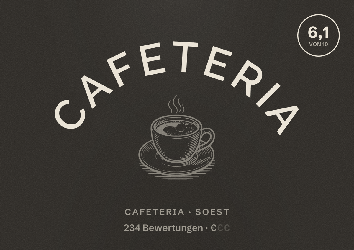 Illustriertes Poster von Cafeteria, Cafeteria in Soest: Bewertung 6,1 von 10 aus 234 Bewertungen, Preisniveau €
