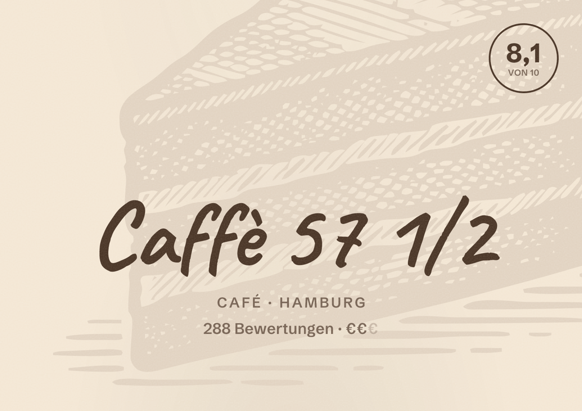 Illustriertes Poster von Caffè 57 1/2, Café in Hamburg: Bewertung 8,1 von 10 aus 288 Bewertungen, Preisniveau €€