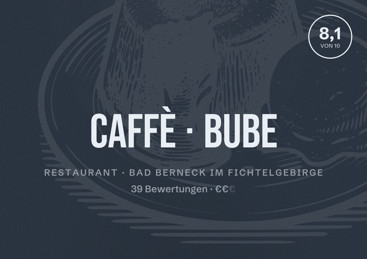 Illustriertes Poster von Caffè Bube, Restaurant in Bad Berneck im Fichtelgebirge: Bewertung 8,1 von 10 aus 39 Bewertungen, Preisniveau €€