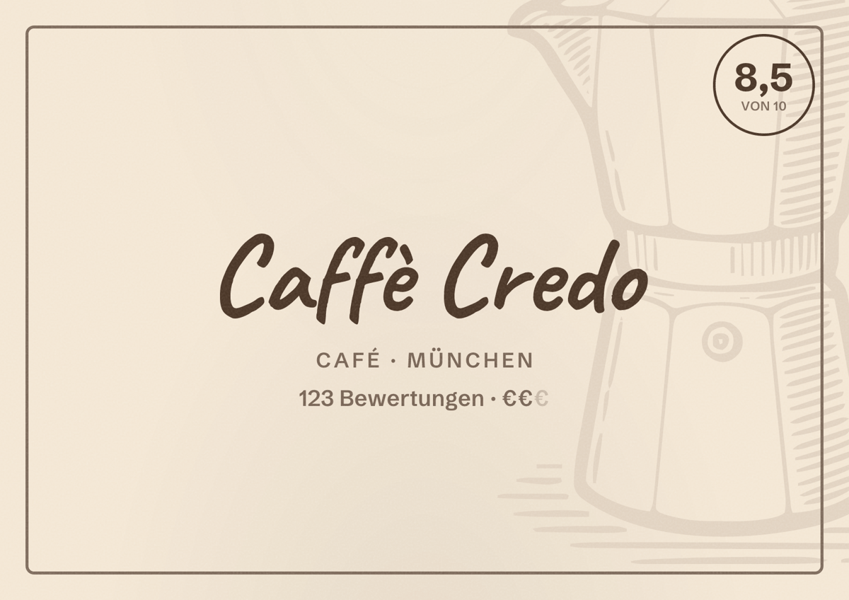 Illustriertes Poster von Caffè Credo, Café in München: Bewertung 8,5 von 10 aus 123 Bewertungen, Preisniveau €€