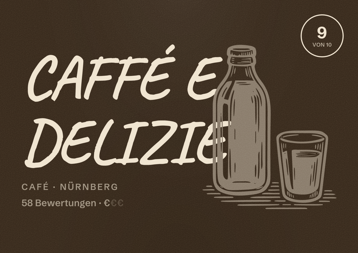 Illustriertes Poster von CAFFÉ E DELIZIE, Café in Nürnberg: Bewertung 9 von 10 aus 58 Bewertungen, Preisniveau €