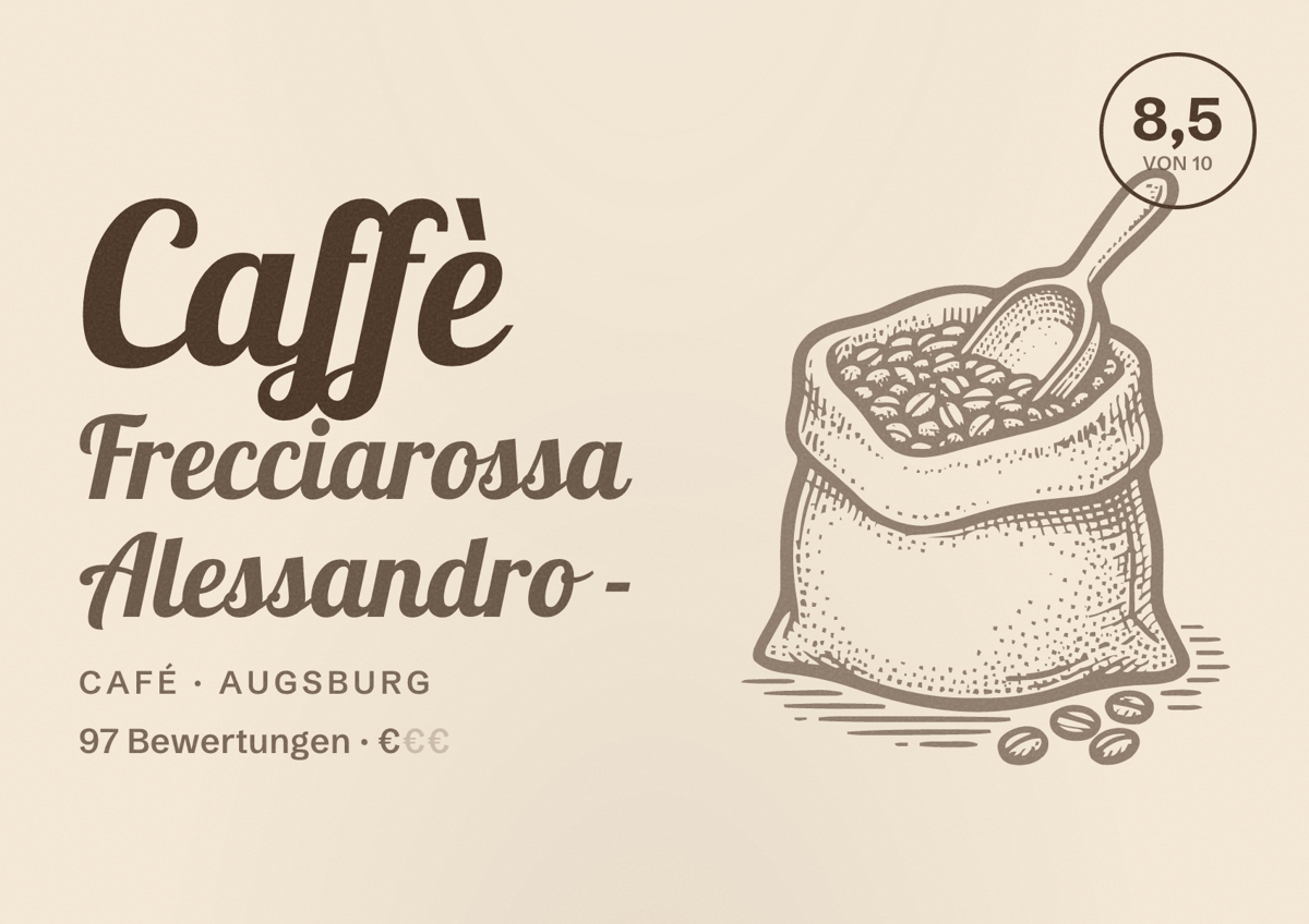 Illustriertes Poster von Caffè Frecciarossa Alessandro -, Café in Augsburg: Bewertung 8,5 von 10 aus 97 Bewertungen, Preisniveau €