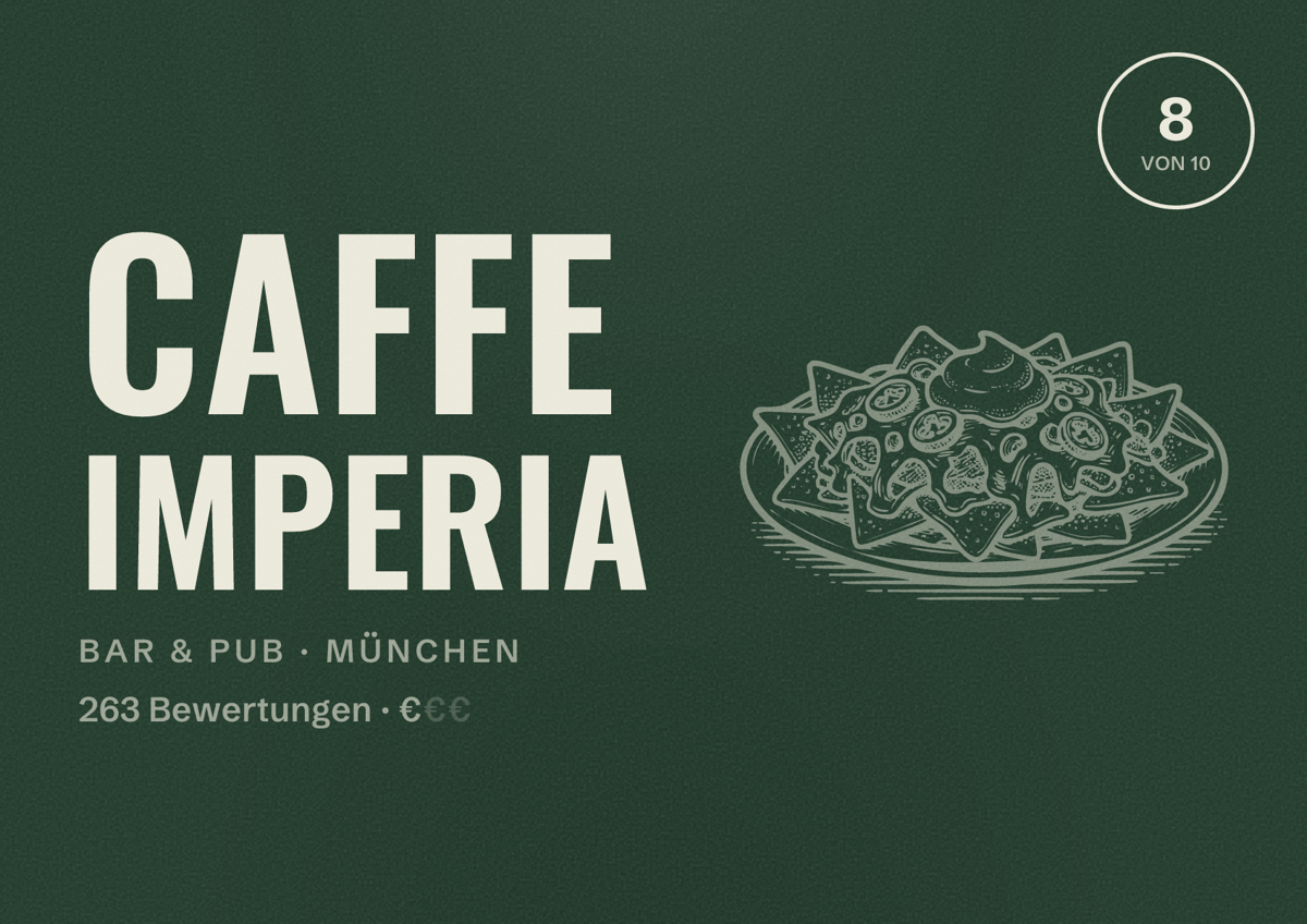 Illustriertes Poster von Caffe IMPERIA, Bar & Pub in München: Bewertung 8,0 von 10 aus 263 Bewertungen, Preisniveau €