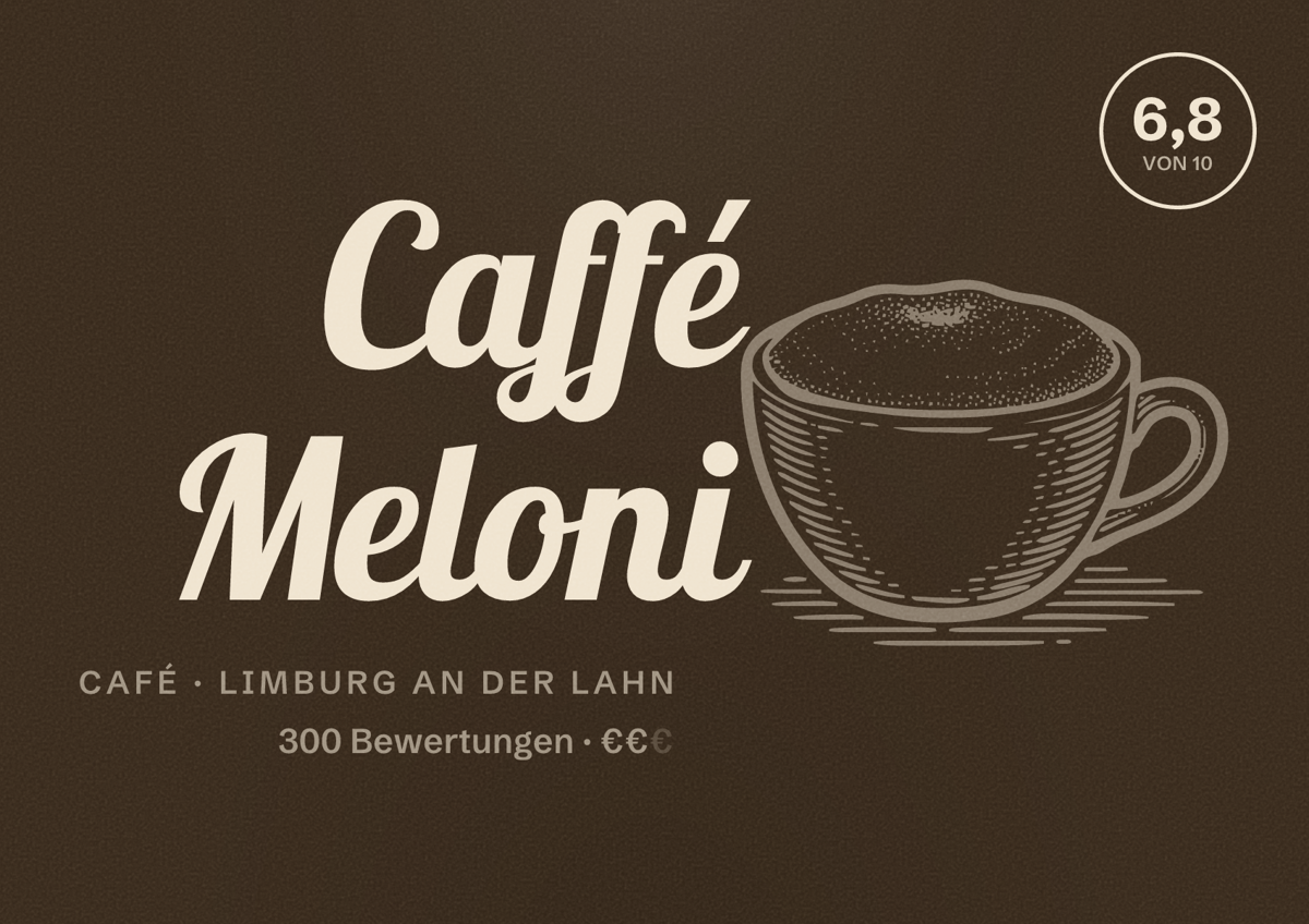Illustriertes Poster von Caffé Meloni, Café in Limburg an der Lahn: Bewertung 6,8 von 10 aus 300 Bewertungen, Preisniveau €€