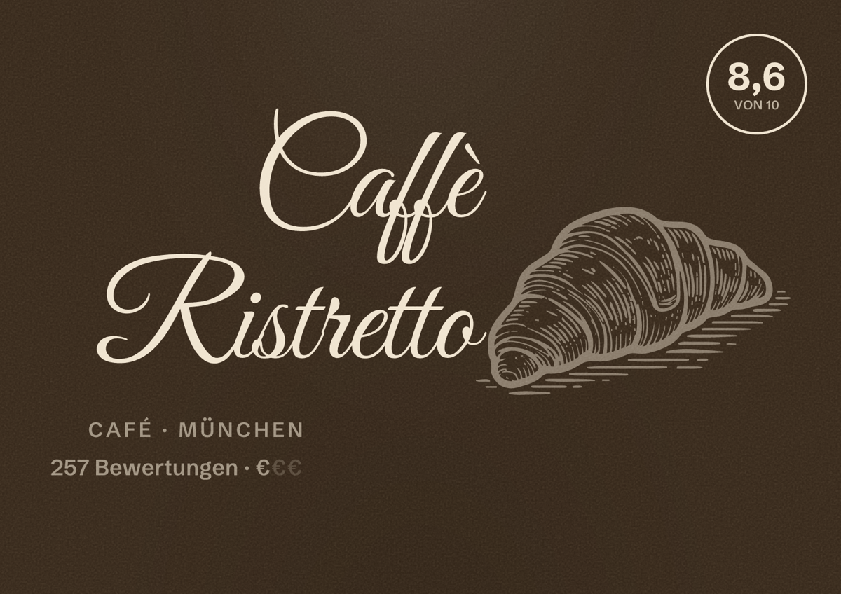 Illustriertes Poster von Caffè Ristretto, Café in München: Bewertung 8,6 von 10 aus 257 Bewertungen, Preisniveau €