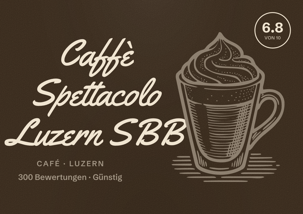Illustriertes Poster von Caffè Spettacolo Luzern SBB, Café in Luzern: Bewertung 6.8 von 10 aus 300 Bewertungen, Preisniveau Günstig