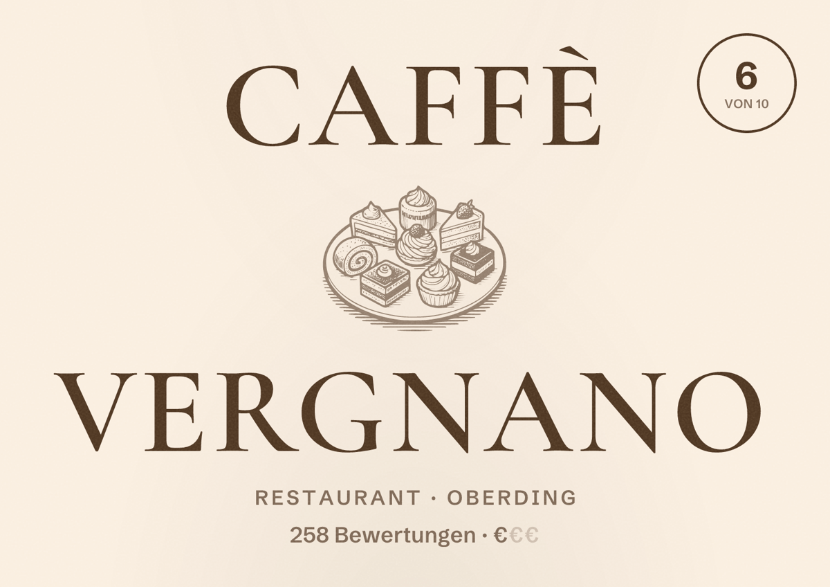 Illustriertes Poster von Caffè Vergnano, Restaurant in Oberding: Bewertung 6 von 10 aus 258 Bewertungen, Preisniveau €