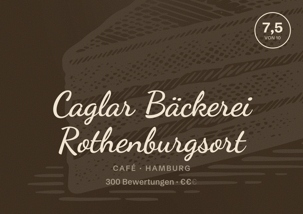 Illustriertes Poster von Caglar Bäckerei Rothenburgsort, Café in Hamburg: Bewertung 7,5 von 10 aus 300 Bewertungen, Preisniveau €€