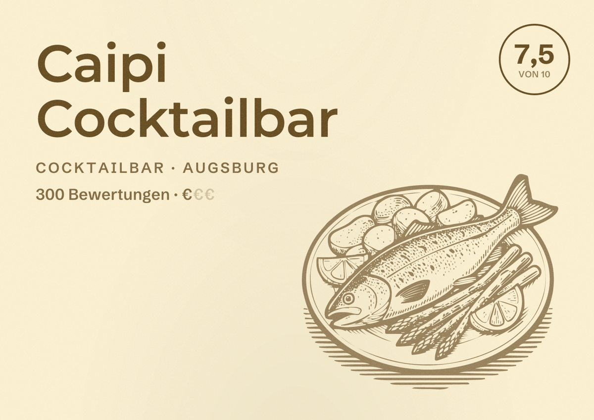 Illustriertes Poster von Caipi Cocktailbar, Cocktailbar in Augsburg: Bewertung 7,5 von 10 aus 300 Bewertungen, Preisniveau €