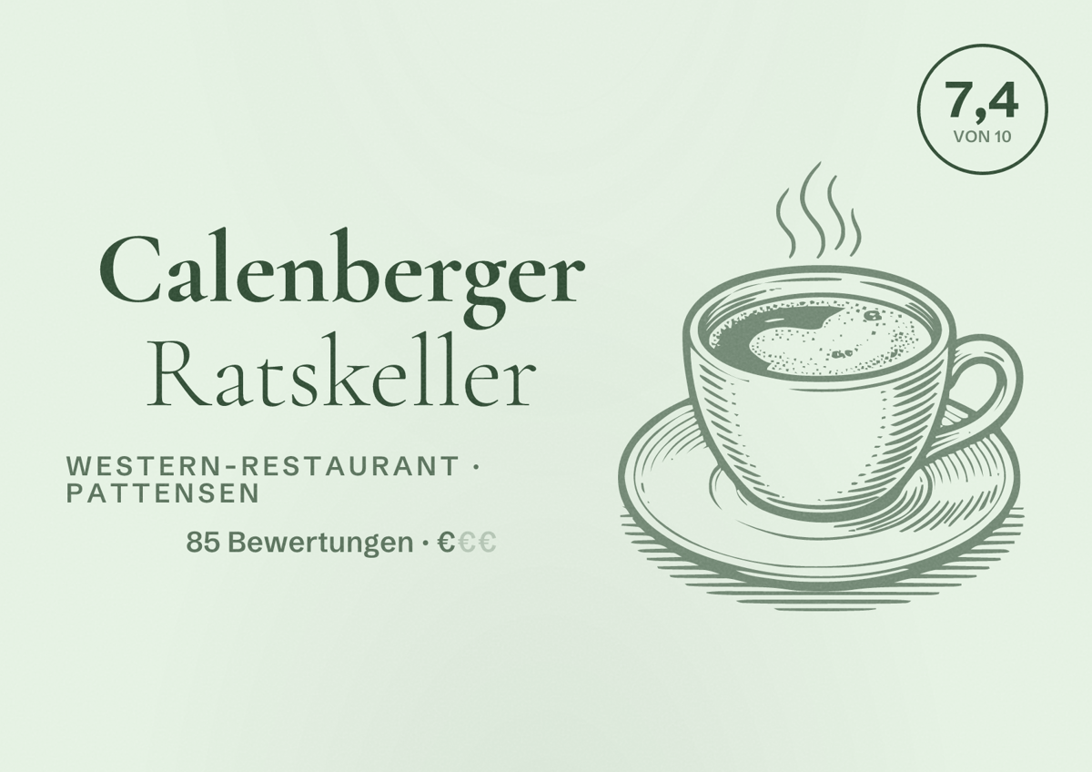 Illustriertes Poster von Calenberger Ratskeller, Western-Restaurant in Pattensen: Bewertung 7,4 von 10 aus 85 Bewertungen, Preisniveau €