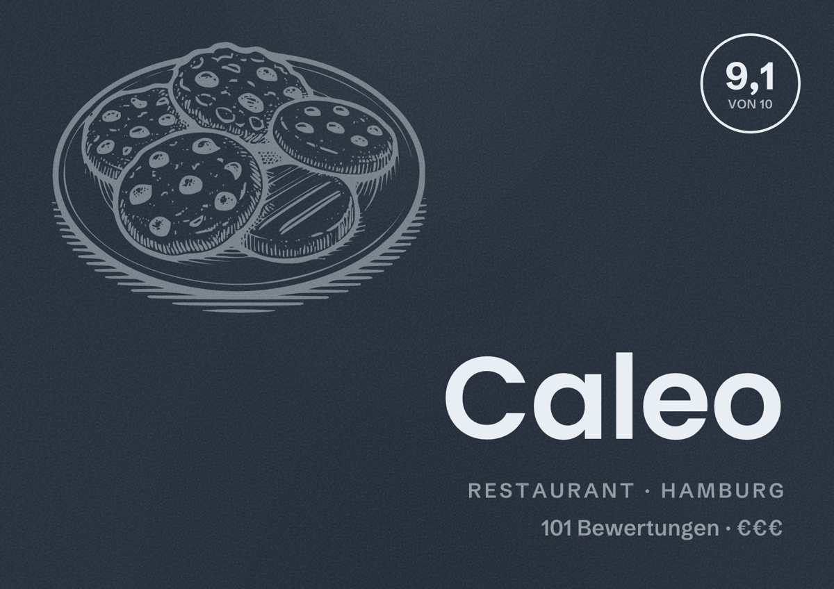 Illustriertes Poster von Caleo, Restaurant in Hamburg: Bewertung 9,1 von 10 aus 101 Bewertungen, Preisniveau €€€