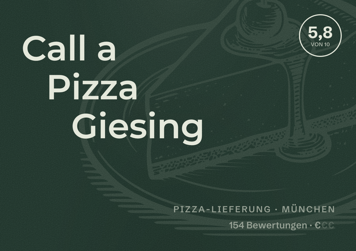 Illustriertes Poster von Call a Pizza Giesing, Pizza-Lieferung in München: Bewertung 5,8 von 10 aus 154 Bewertungen, Preisniveau €