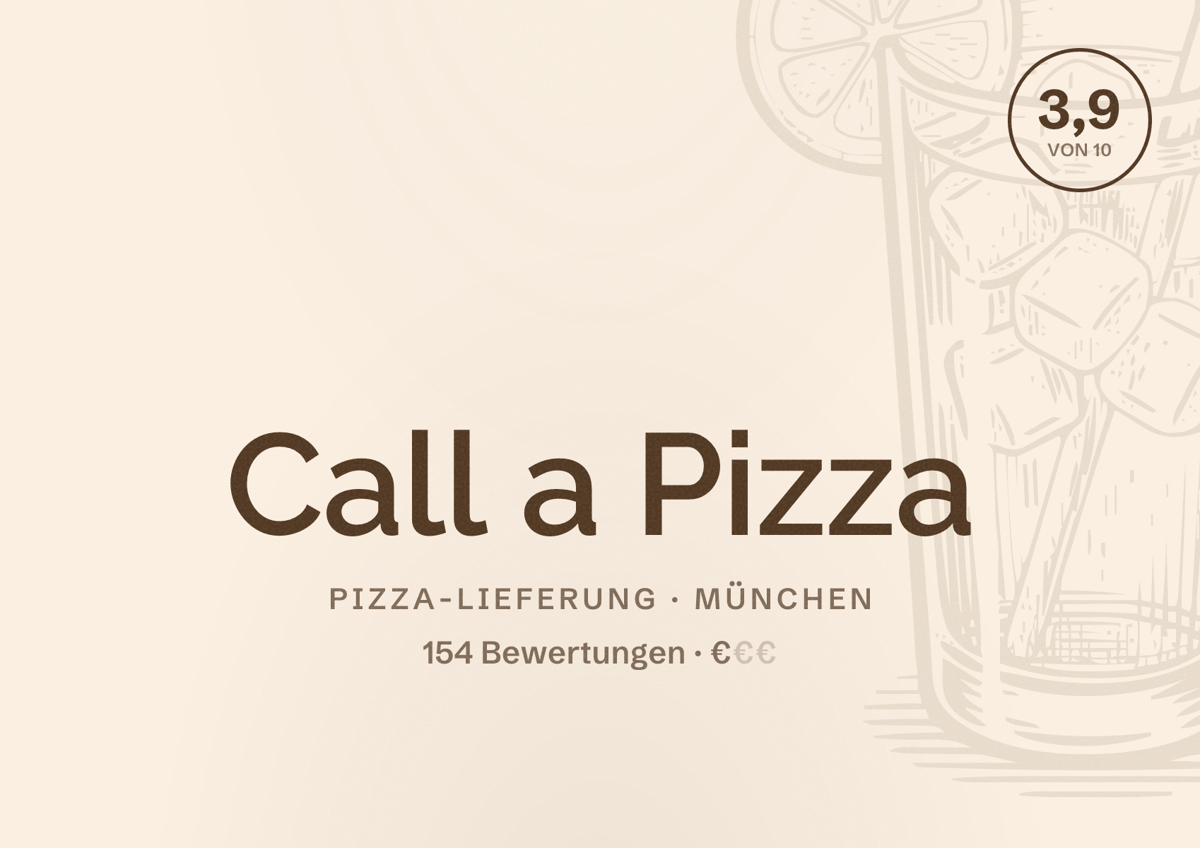 Illustriertes Poster von Call a Pizza, Pizza-Lieferung in München: Bewertung 3,9 von 10 aus 154 Bewertungen, Preisniveau €