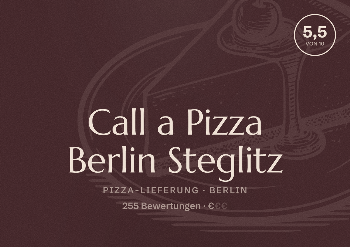 Illustriertes Poster von Call a Pizza Berlin Steglitz, Pizza-Lieferung in Berlin: Bewertung 5,5 von 10 aus 255 Bewertungen, Preisniveau €