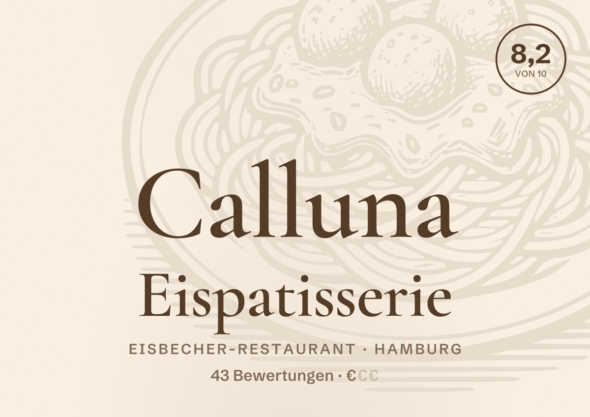 Illustriertes Poster von Calluna Eispatisserie, Eisbecher-Restaurant in Hamburg: Bewertung 8,2 von 10 aus 43 Bewertungen, Preisniveau €