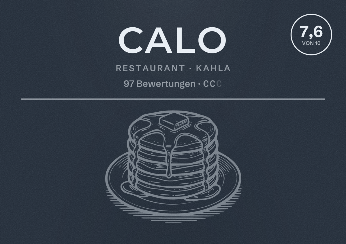 Illustriertes Poster von Calo, Restaurant in Kahla: Bewertung 7,6 von 10 aus 97 Bewertungen, Preisniveau €€