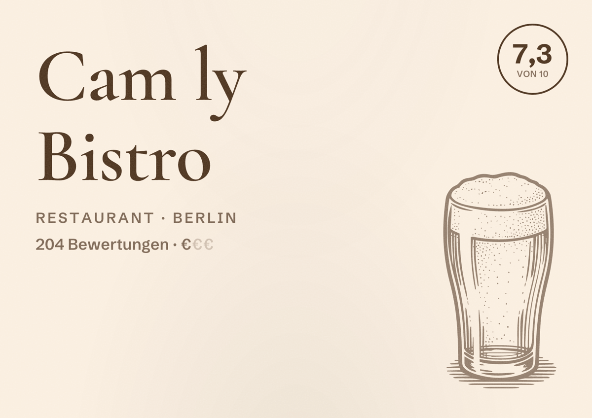 Illustriertes Poster von Cam ly Bistro, Restaurant in Berlin: Bewertung 7,3 von 10 aus 204 Bewertungen, Preisniveau €