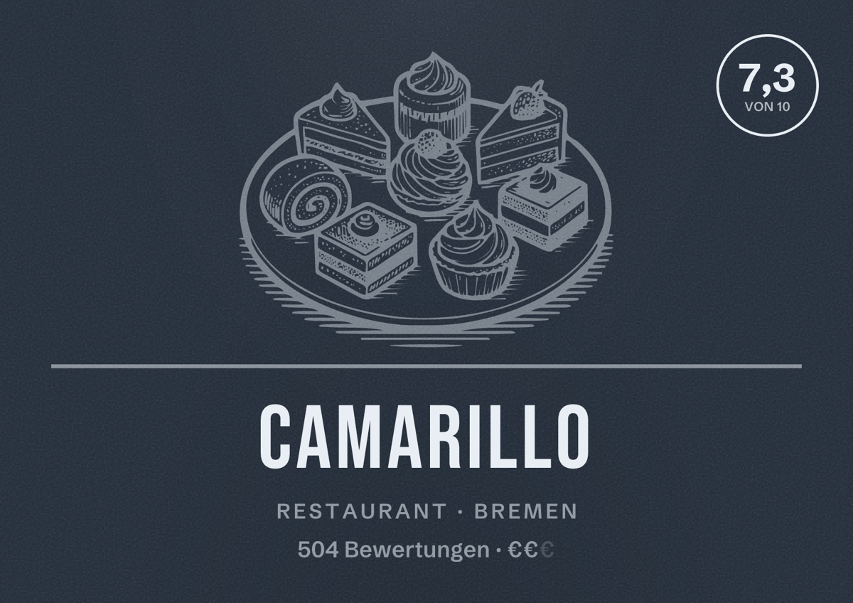 Illustriertes Poster von Camarillo, Restaurant in Bremen: Bewertung 7,3 von 10 aus 504 Bewertungen, Preisniveau €€