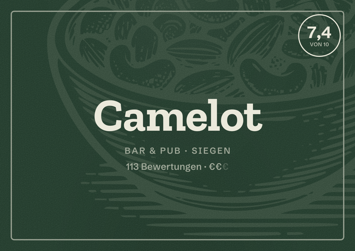 Illustriertes Poster von Camelot, Bar & Pub in Siegen: Bewertung 7,4 von 10 aus 113 Bewertungen, Preisniveau €€