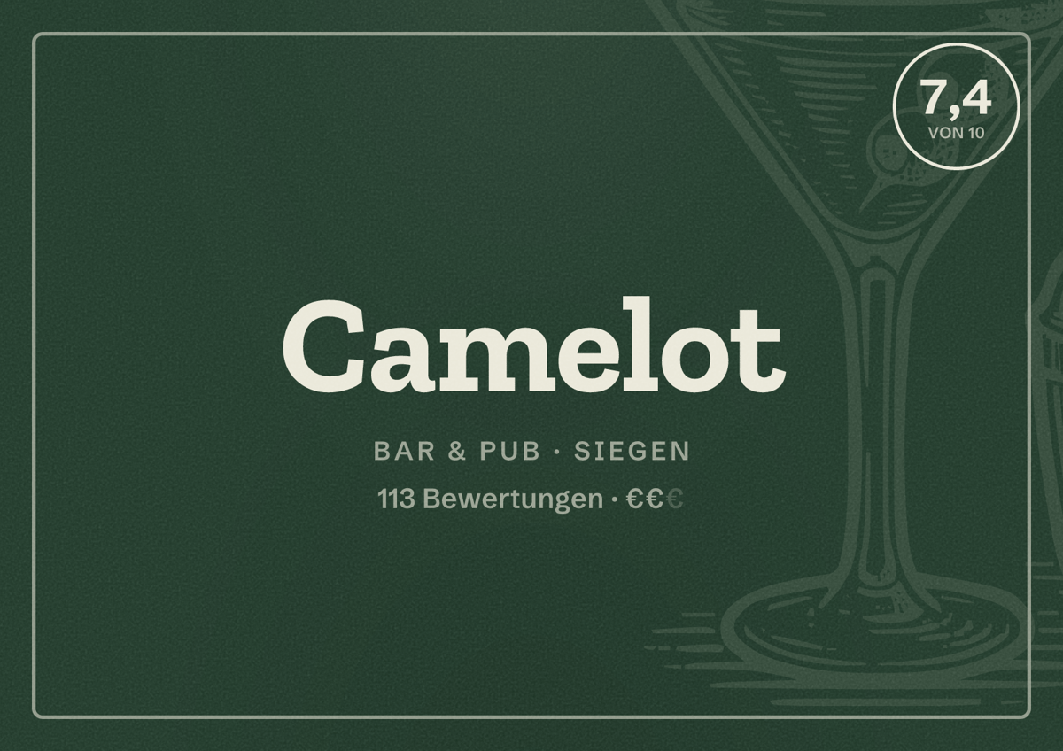 Illustriertes Poster von Camelot, Bar & Pub in Siegen: Bewertung 7,4 von 10 aus 113 Bewertungen, Preisniveau €€