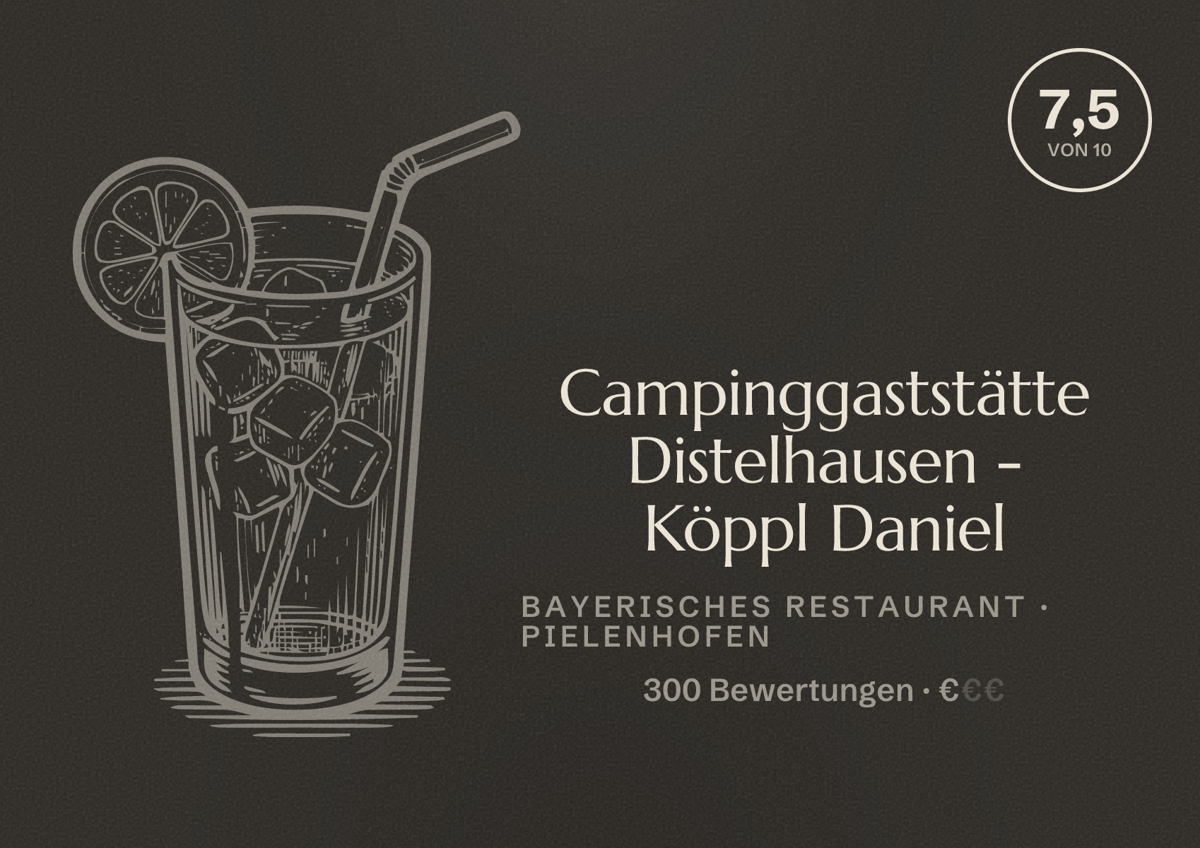 Illustriertes Poster von Campinggaststätte Distelhausen - Köppl Daniel, Bayerisches Restaurant in Pielenhofen: Bewertung 7,5 von 10 aus 300 Bewertungen, Preisniveau €
