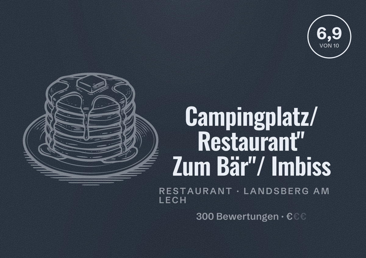 Illustriertes Poster von Campingplatz/ Restaurant" Zum Bär"/ Imbiss, Restaurant in Landsberg am Lech: Bewertung 6,9 von 10 aus 300 Bewertungen, Preisniveau €