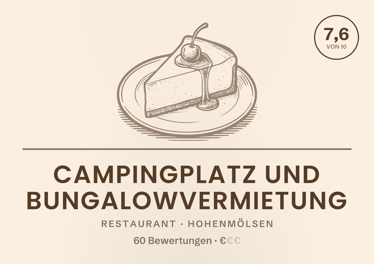 Illustriertes Poster von Campingplatz und Bungalowvermietung, Restaurant in Hohenmölsen: Bewertung 7,6 von 10 aus 60 Bewertungen, Preisniveau €
