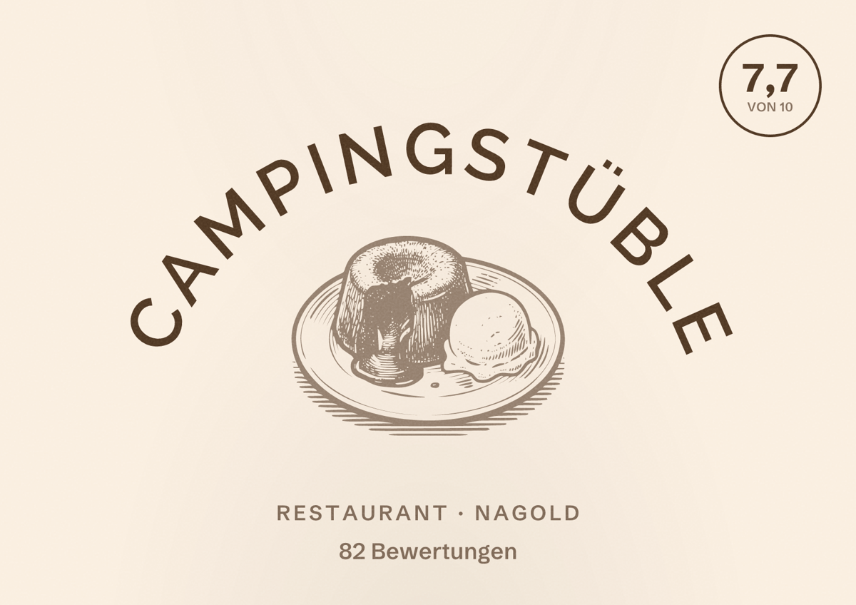 Illustriertes Poster von Campingstüble, Restaurant in Nagold: Bewertung 7,7 von 10 aus 82 Bewertungen