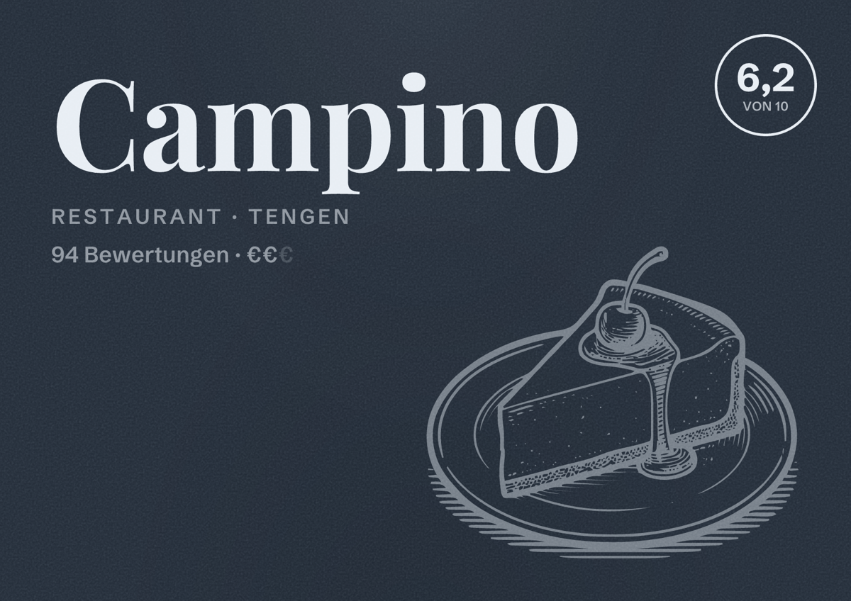 Illustriertes Poster von Campino, Restaurant in Tengen: Bewertung 6,2 von 10 aus 94 Bewertungen, Preisniveau €€