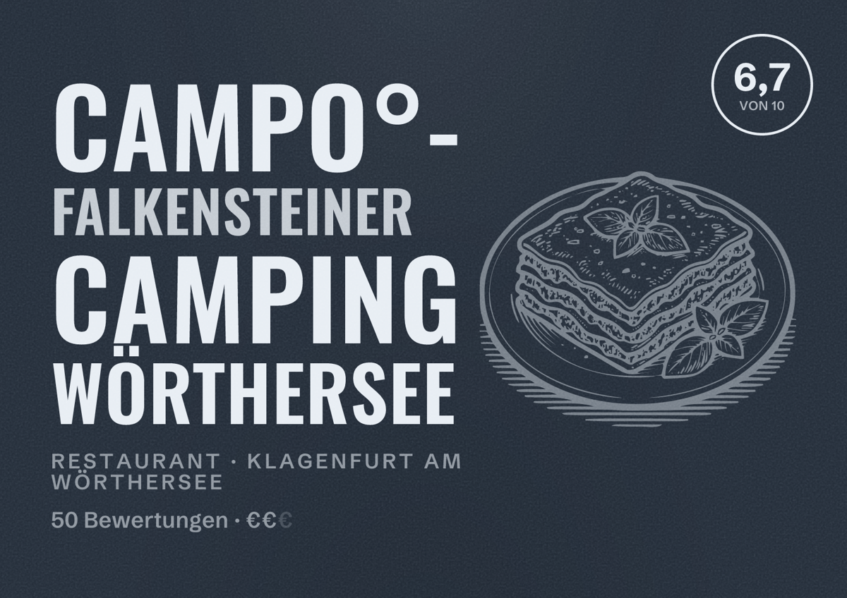 Illustriertes Poster von CAMPO°- Falkensteiner Camping Wörthersee, Restaurant in Klagenfurt am Wörthersee: Bewertung 6,7 von 10 aus 50 Bewertungen, Preisniveau €€