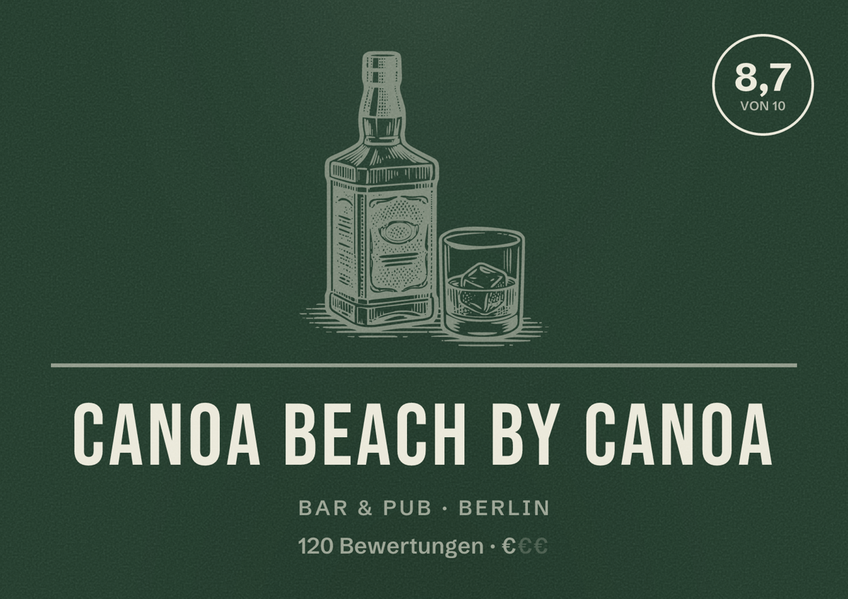 Illustriertes Poster von Canoa Beach by Canoa, Bar & Pub in Berlin: Bewertung 8,7 von 10 aus 120 Bewertungen, Preisniveau €