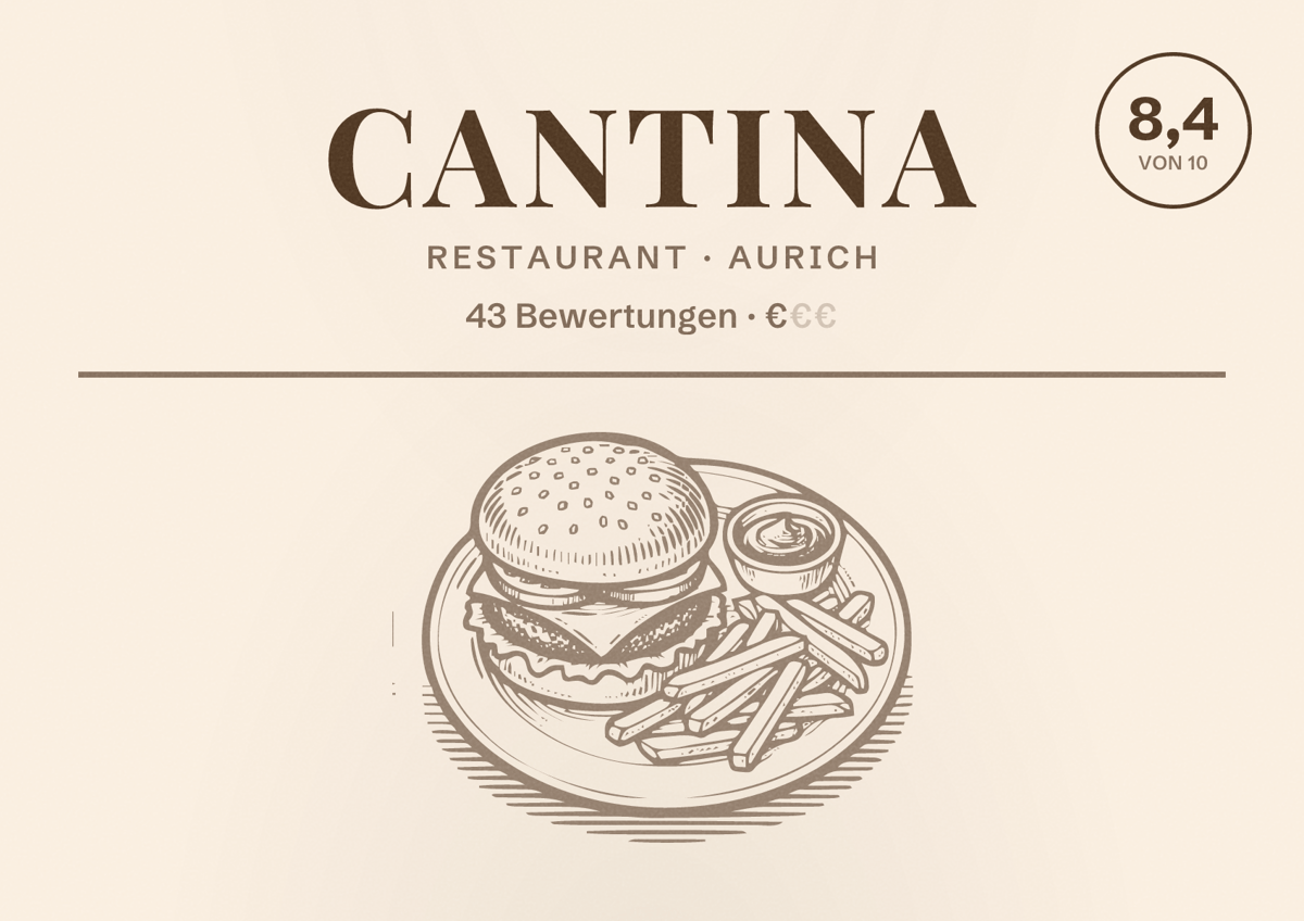 Illustriertes Poster von CanTina, Restaurant in Aurich: Bewertung 8,4 von 10 aus 43 Bewertungen, Preisniveau €