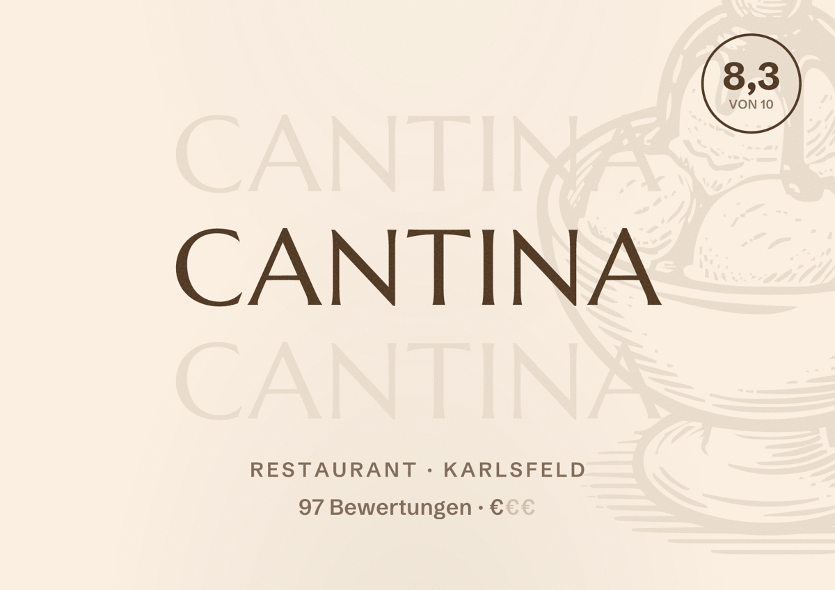 Illustriertes Poster von Cantina, Restaurant in Karlsfeld: Bewertung 8,3 von 10 aus 97 Bewertungen, Preisniveau €