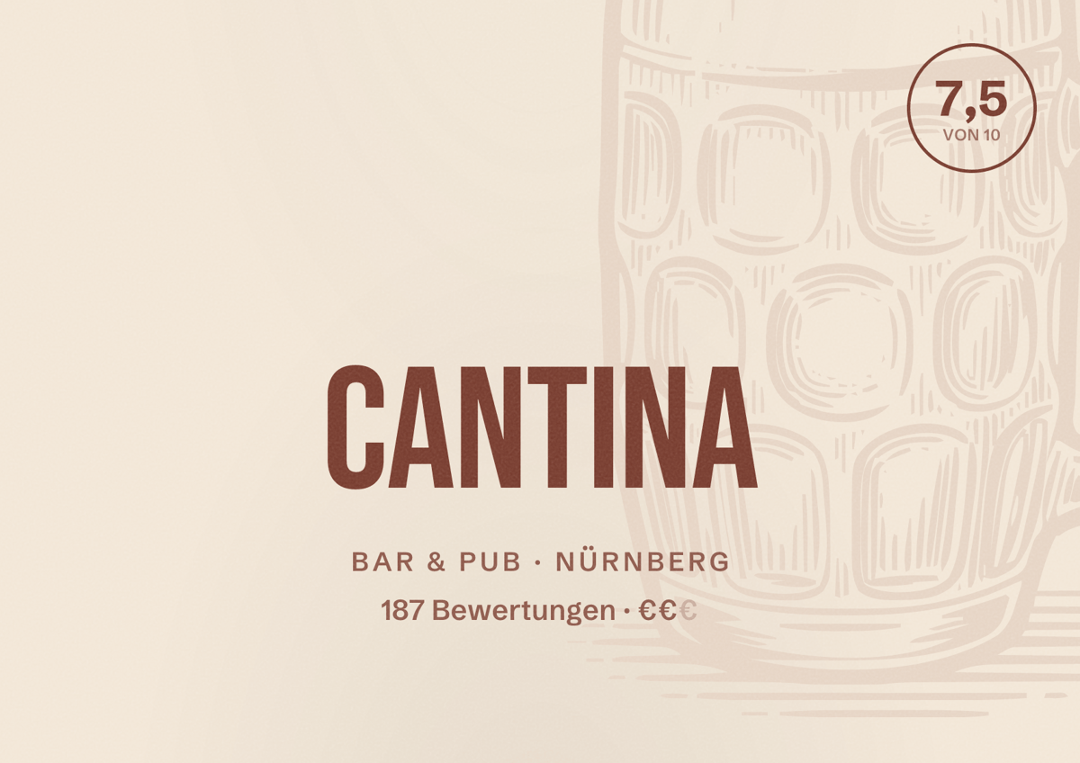 Illustriertes Poster von Cantina, Bar & Pub in Nürnberg: Bewertung 7,5 von 10 aus 187 Bewertungen, Preisniveau €€